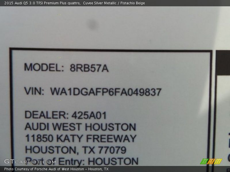 Cuvee Silver Metallic / Pistachio Beige 2015 Audi Q5 3.0 TFSI Premium Plus quattro