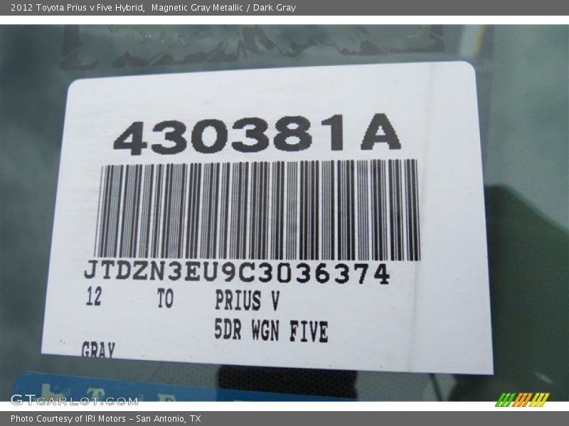 Magnetic Gray Metallic / Dark Gray 2012 Toyota Prius v Five Hybrid