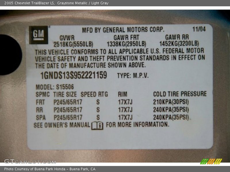 Graystone Metallic / Light Gray 2005 Chevrolet TrailBlazer LS