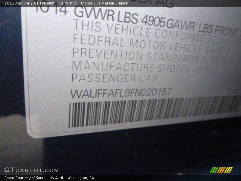 Utopia Blue Metallic / Black 2015 Audi A4 2.0T Premium Plus quattro