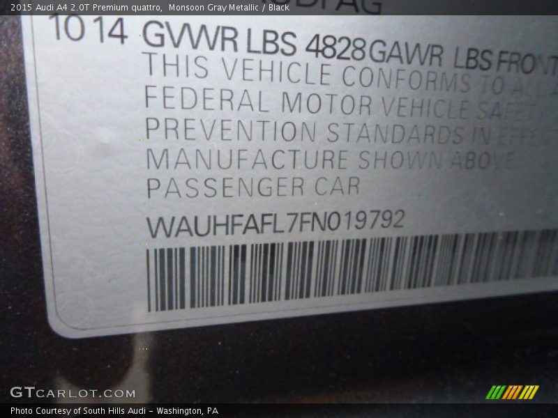 Monsoon Gray Metallic / Black 2015 Audi A4 2.0T Premium quattro