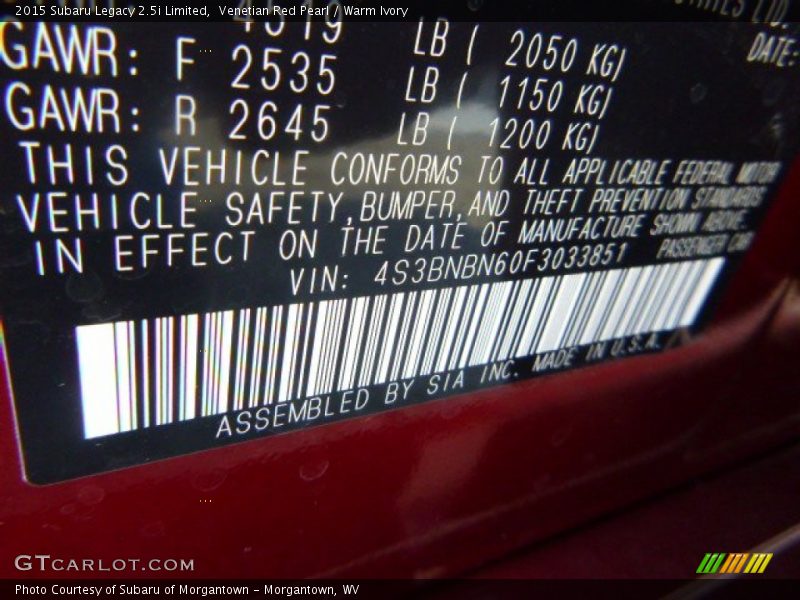 Venetian Red Pearl / Warm Ivory 2015 Subaru Legacy 2.5i Limited