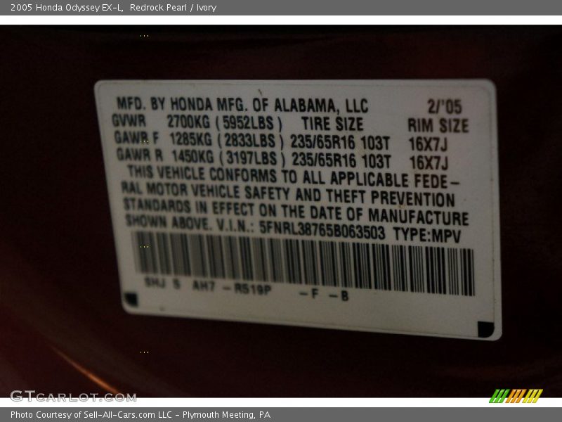 Redrock Pearl / Ivory 2005 Honda Odyssey EX-L