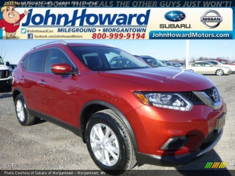 Cayenne Red / Charcoal 2015 Nissan Rogue SV AWD