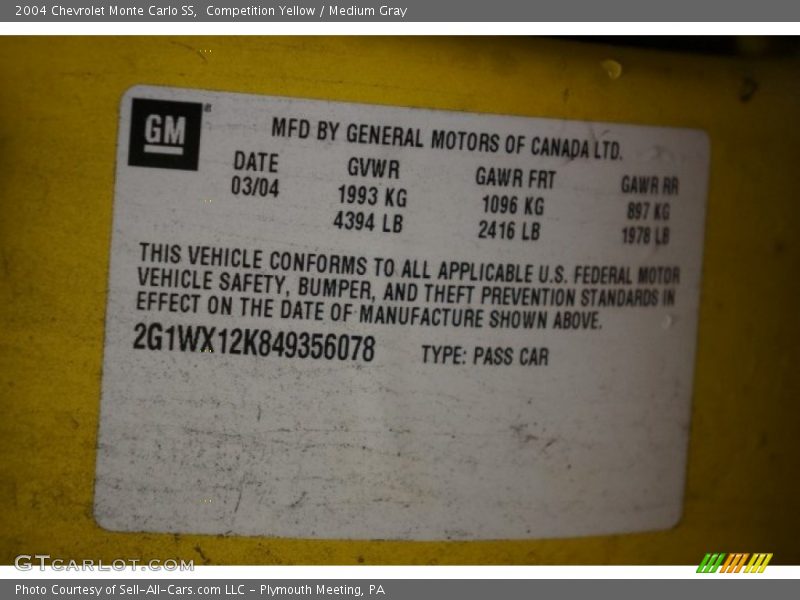 Competition Yellow / Medium Gray 2004 Chevrolet Monte Carlo SS