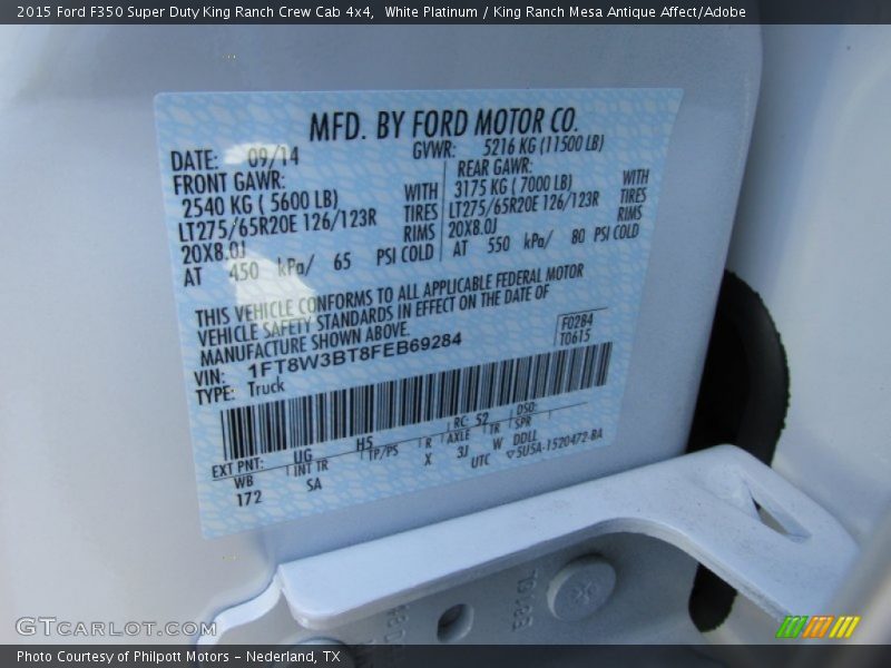 White Platinum / King Ranch Mesa Antique Affect/Adobe 2015 Ford F350 Super Duty King Ranch Crew Cab 4x4