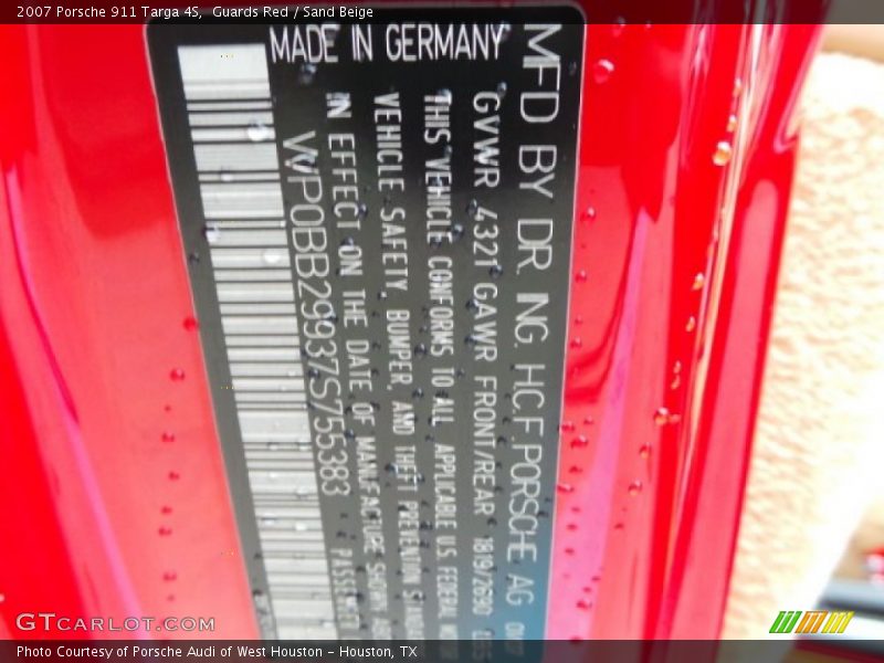 Guards Red / Sand Beige 2007 Porsche 911 Targa 4S