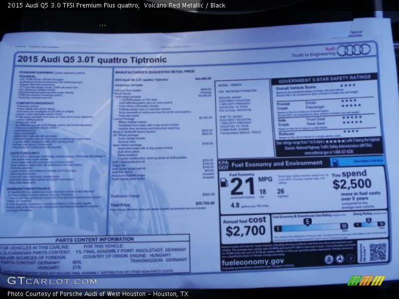  2015 Q5 3.0 TFSI Premium Plus quattro Window Sticker