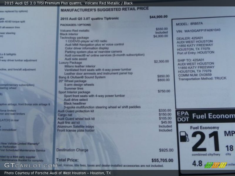  2015 Q5 3.0 TFSI Premium Plus quattro Window Sticker