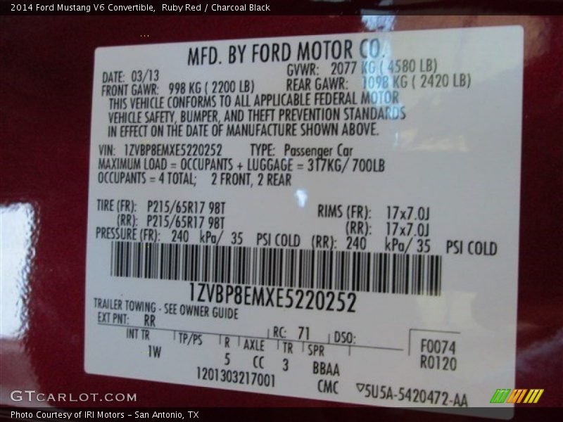 Ruby Red / Charcoal Black 2014 Ford Mustang V6 Convertible