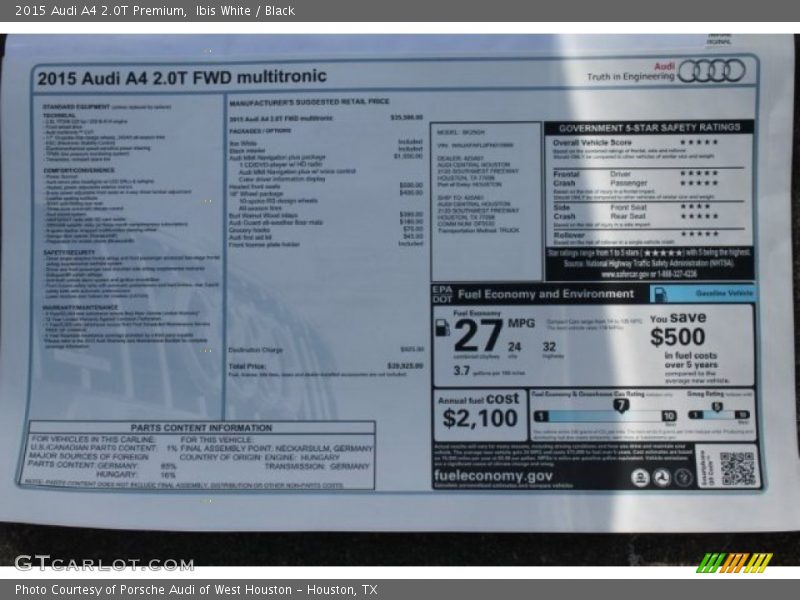 Ibis White / Black 2015 Audi A4 2.0T Premium