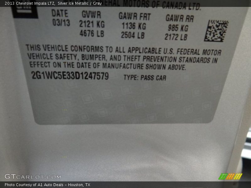 Silver Ice Metallic / Gray 2013 Chevrolet Impala LTZ