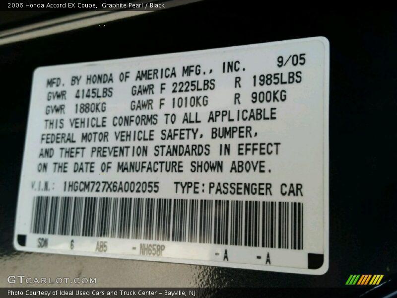 Graphite Pearl / Black 2006 Honda Accord EX Coupe
