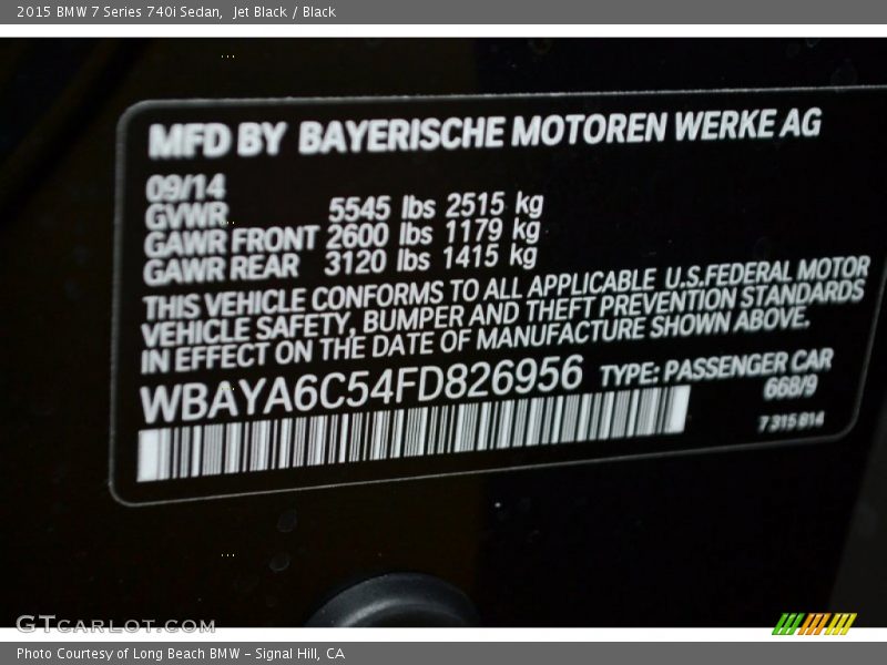 Jet Black / Black 2015 BMW 7 Series 740i Sedan