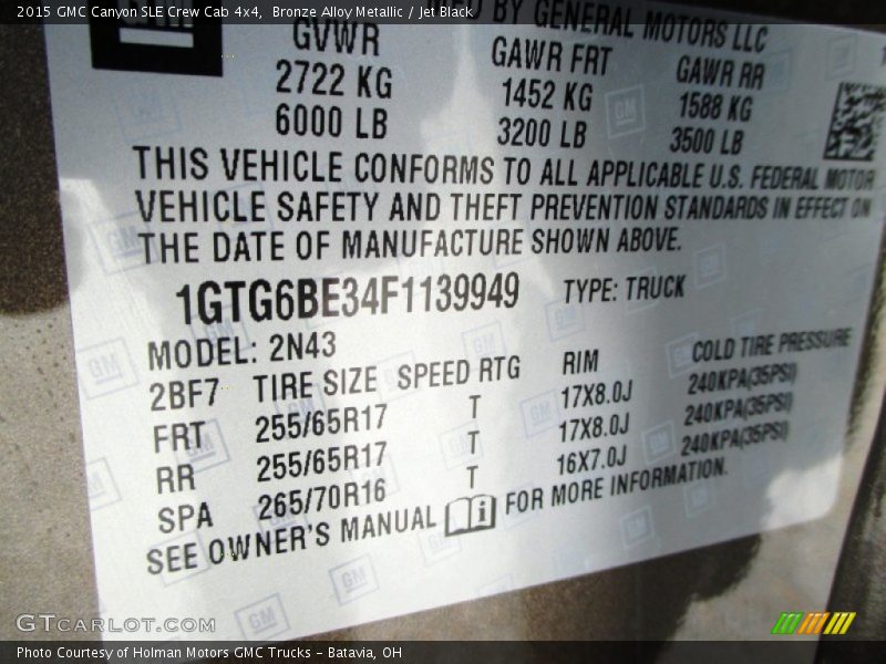 Bronze Alloy Metallic / Jet Black 2015 GMC Canyon SLE Crew Cab 4x4