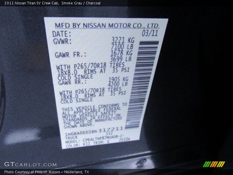 Smoke Gray / Charcoal 2011 Nissan Titan SV Crew Cab