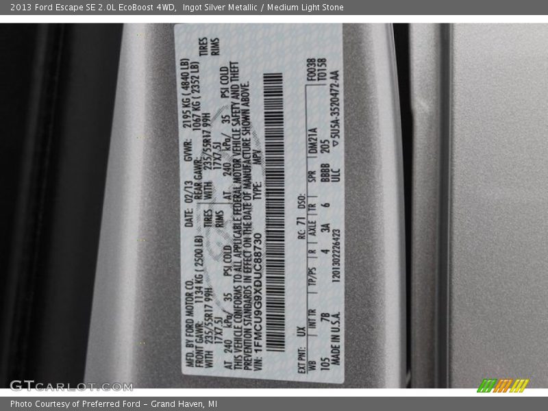 Ingot Silver Metallic / Medium Light Stone 2013 Ford Escape SE 2.0L EcoBoost 4WD