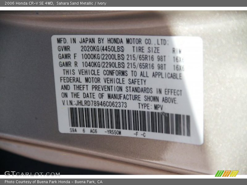 Sahara Sand Metallic / Ivory 2006 Honda CR-V SE 4WD