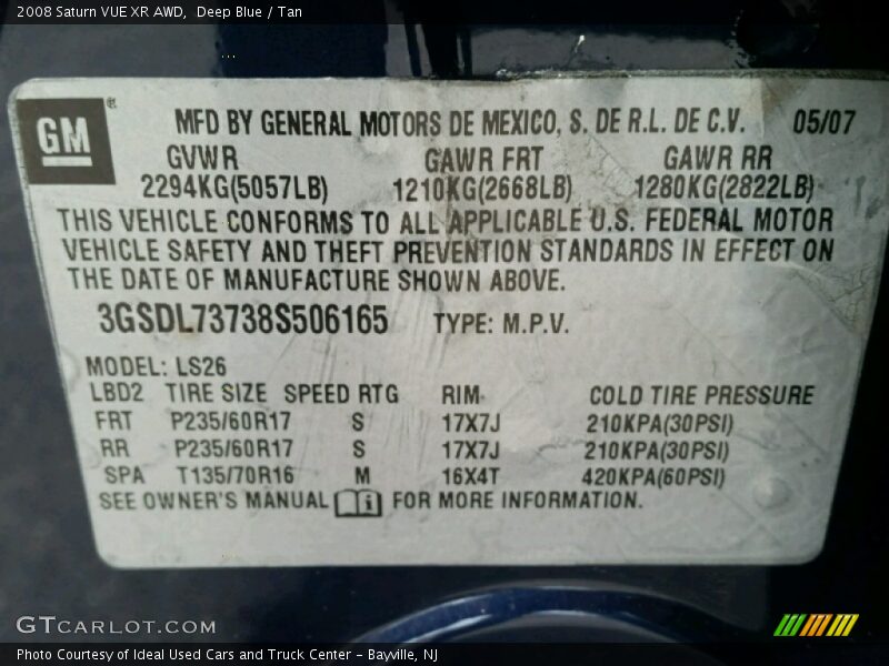 Deep Blue / Tan 2008 Saturn VUE XR AWD