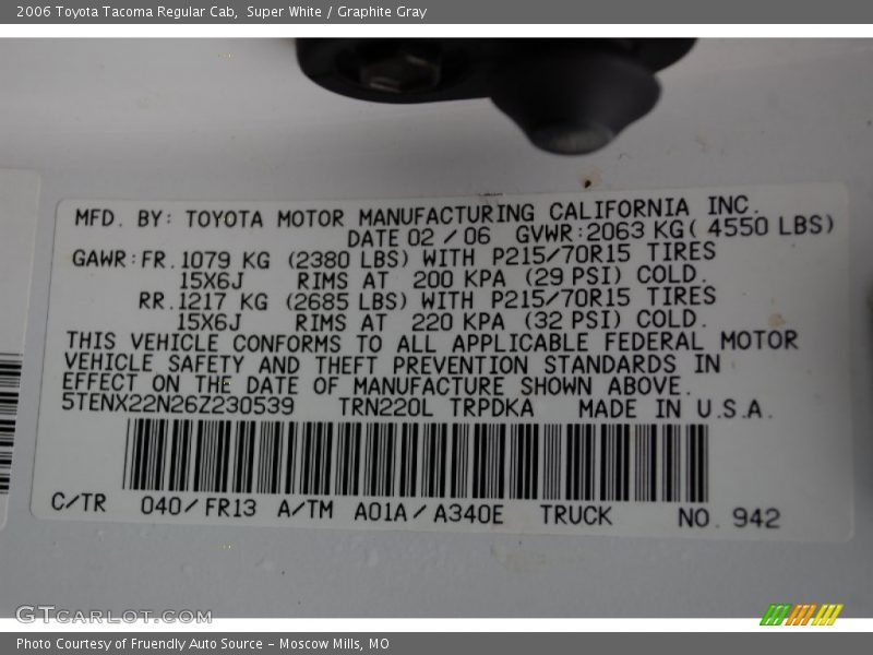 Super White / Graphite Gray 2006 Toyota Tacoma Regular Cab
