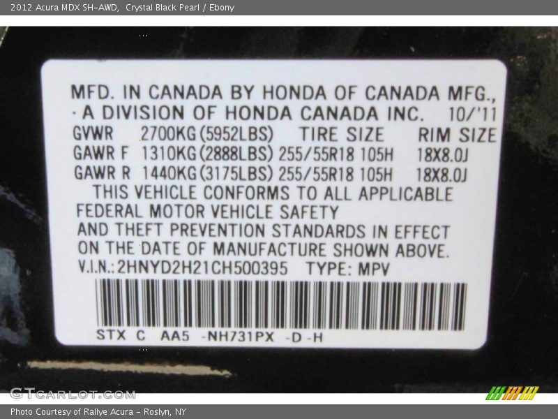 Crystal Black Pearl / Ebony 2012 Acura MDX SH-AWD