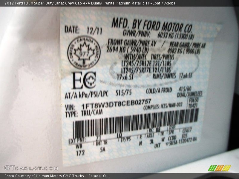 White Platinum Metallic Tri-Coat / Adobe 2012 Ford F350 Super Duty Lariat Crew Cab 4x4 Dually
