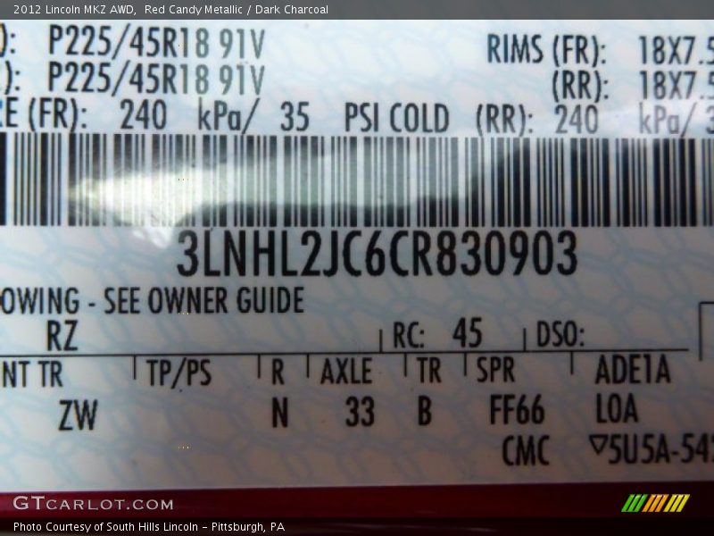 Red Candy Metallic / Dark Charcoal 2012 Lincoln MKZ AWD