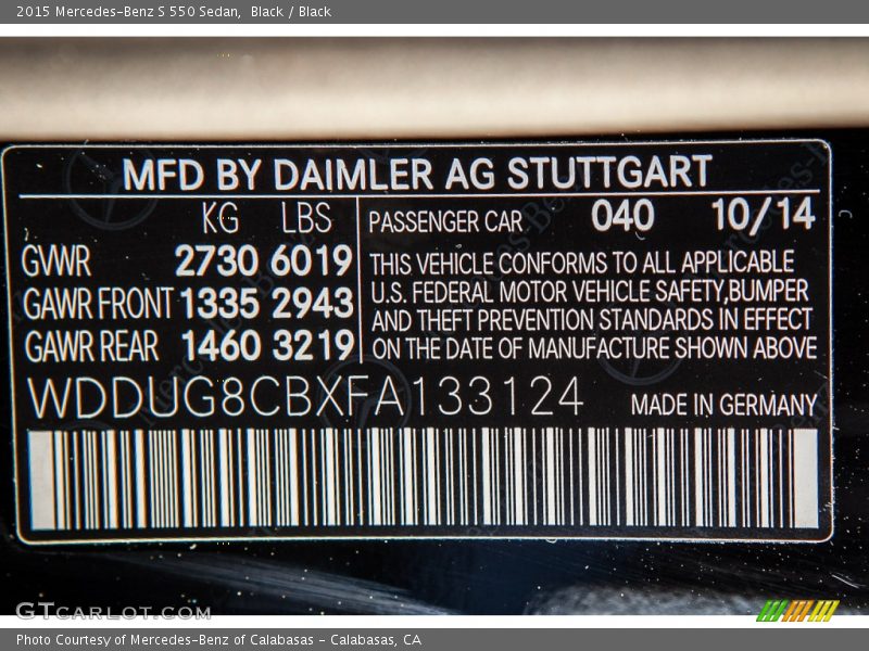 Black / Black 2015 Mercedes-Benz S 550 Sedan