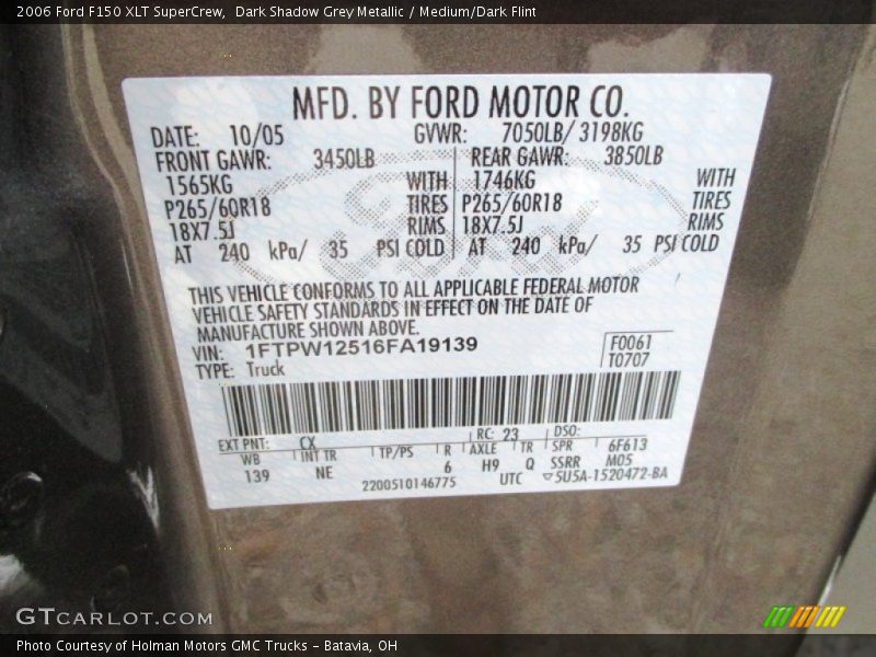 2006 F150 XLT SuperCrew Dark Shadow Grey Metallic Color Code CX