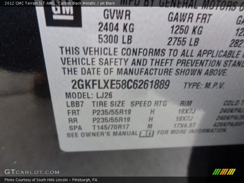 Carbon Black Metallic / Jet Black 2012 GMC Terrain SLT AWD
