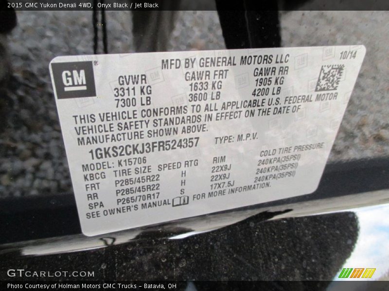 Onyx Black / Jet Black 2015 GMC Yukon Denali 4WD