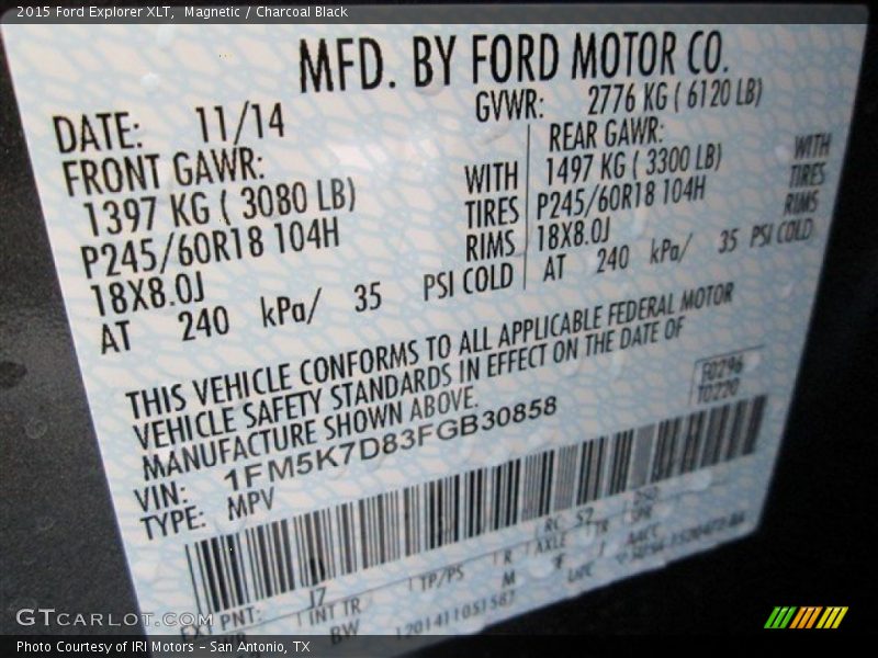Magnetic / Charcoal Black 2015 Ford Explorer XLT