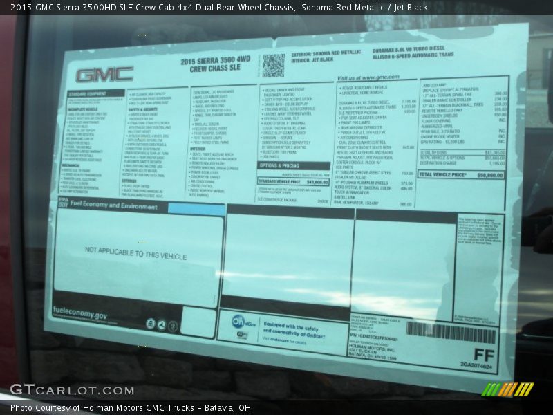  2015 Sierra 3500HD SLE Crew Cab 4x4 Dual Rear Wheel Chassis Window Sticker