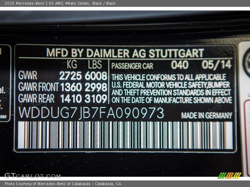 2015 S 63 AMG 4Matic Sedan Black Color Code 040