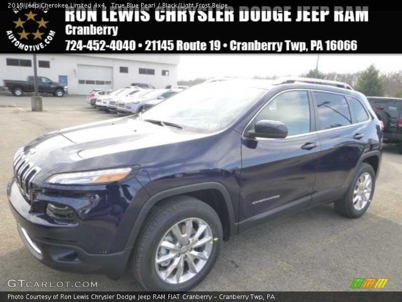 True Blue Pearl / Black/Light Frost Beige 2015 Jeep Cherokee Limited 4x4