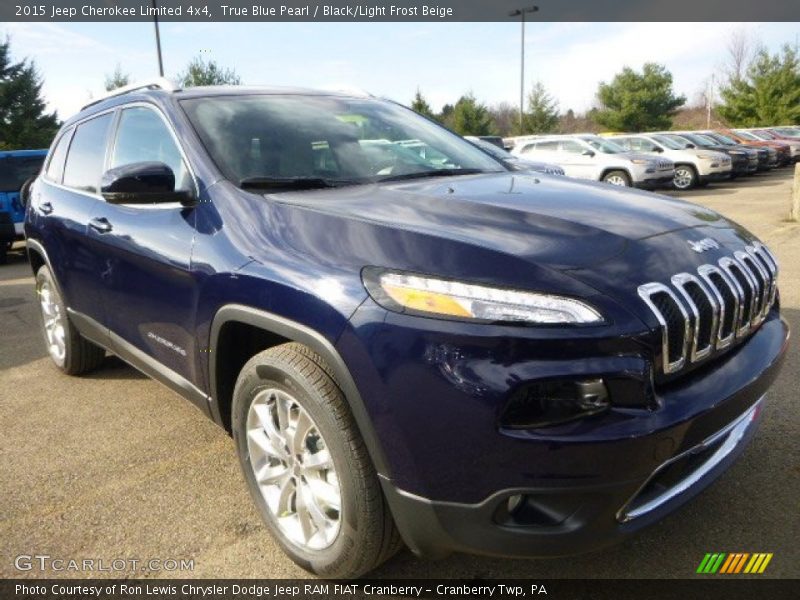 True Blue Pearl / Black/Light Frost Beige 2015 Jeep Cherokee Limited 4x4