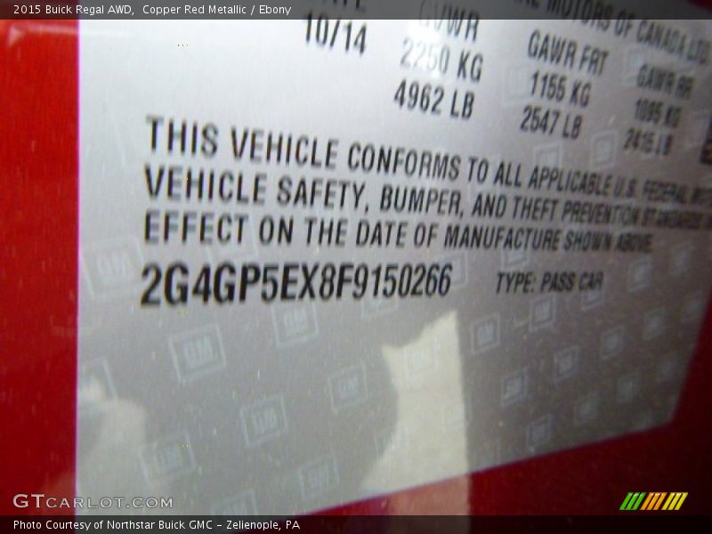 Copper Red Metallic / Ebony 2015 Buick Regal AWD