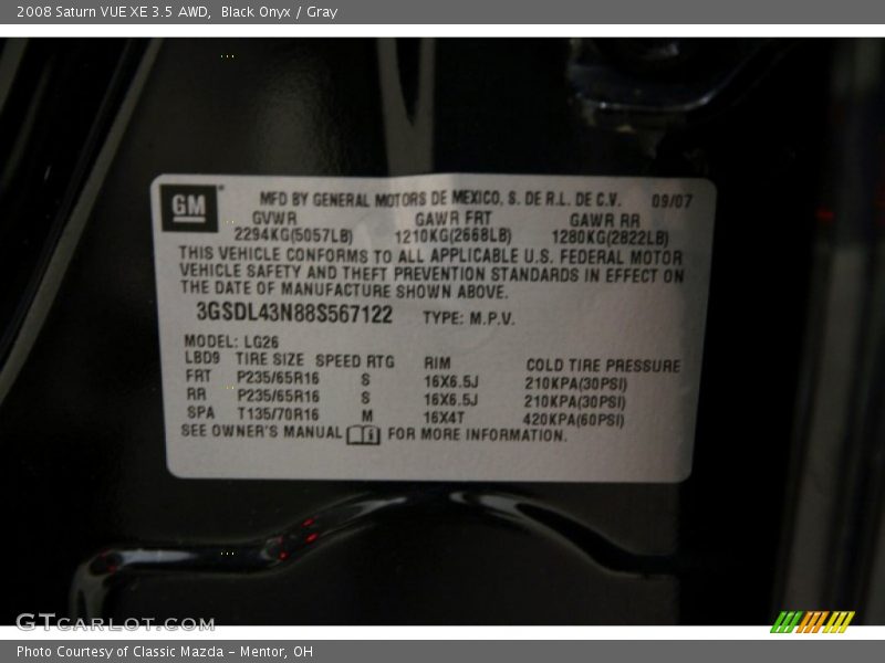 Black Onyx / Gray 2008 Saturn VUE XE 3.5 AWD