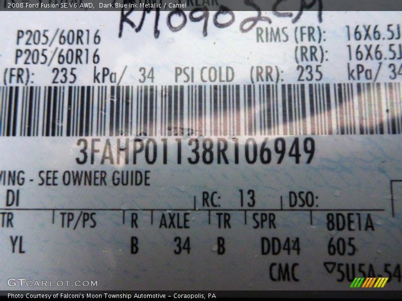 Dark Blue Ink Metallic / Camel 2008 Ford Fusion SE V6 AWD