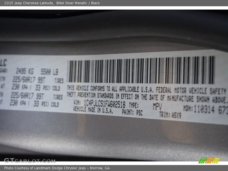 Billet Silver Metallic / Black 2015 Jeep Cherokee Latitude