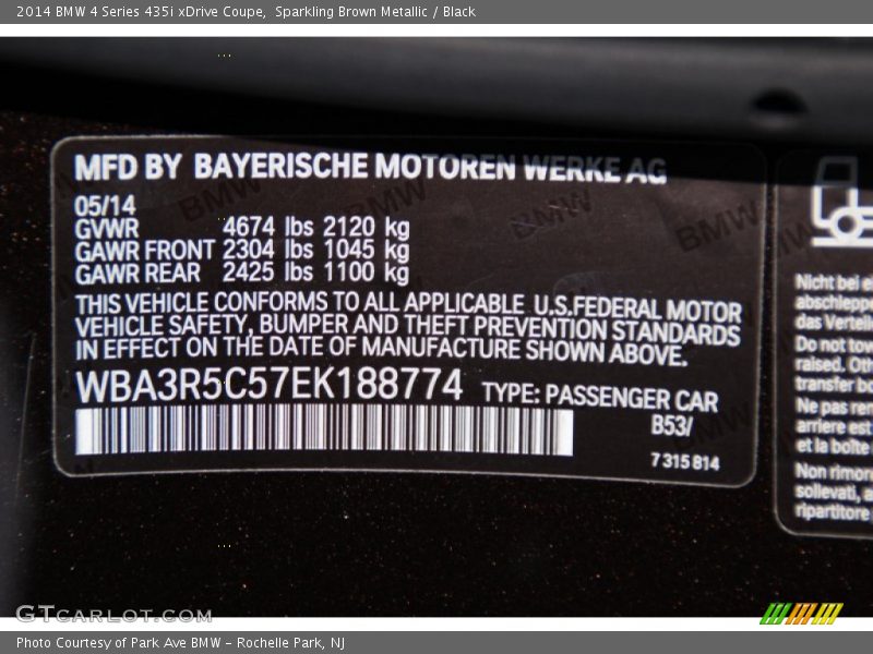 2014 4 Series 435i xDrive Coupe Sparkling Brown Metallic Color Code B53