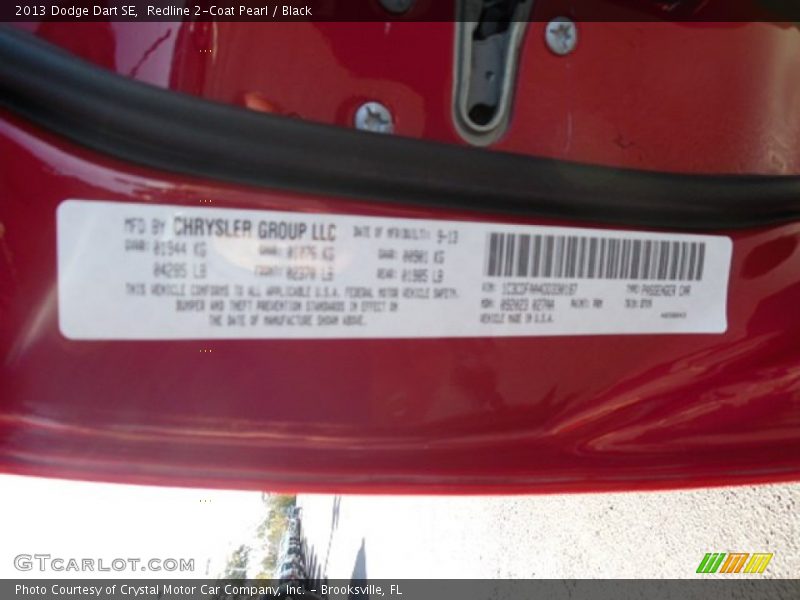 Redline 2-Coat Pearl / Black 2013 Dodge Dart SE