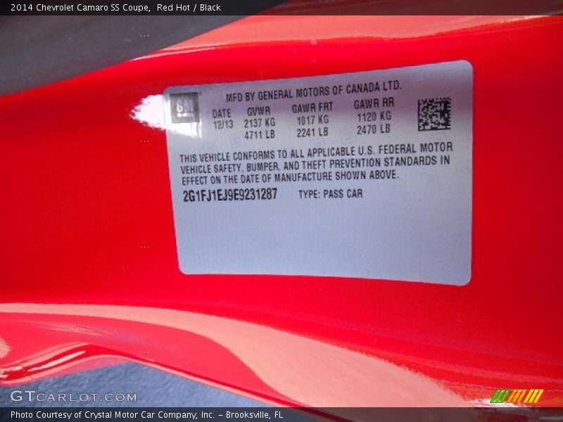 Red Hot / Black 2014 Chevrolet Camaro SS Coupe