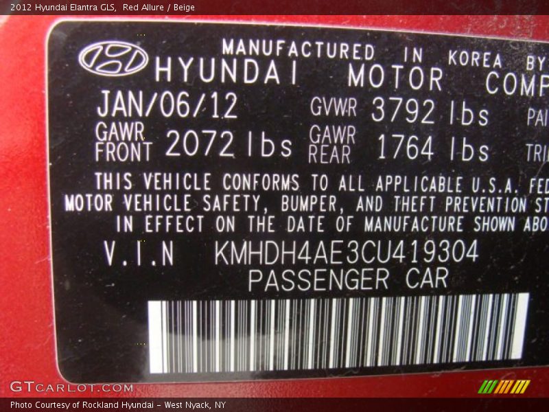 Red Allure / Beige 2012 Hyundai Elantra GLS