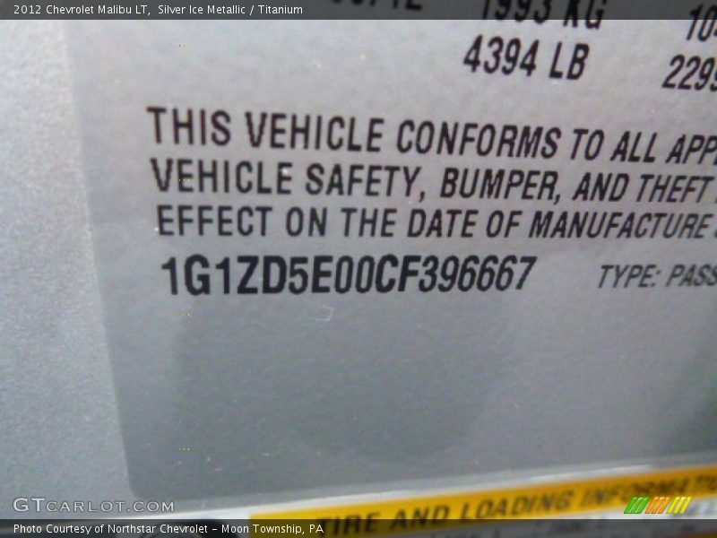 Silver Ice Metallic / Titanium 2012 Chevrolet Malibu LT