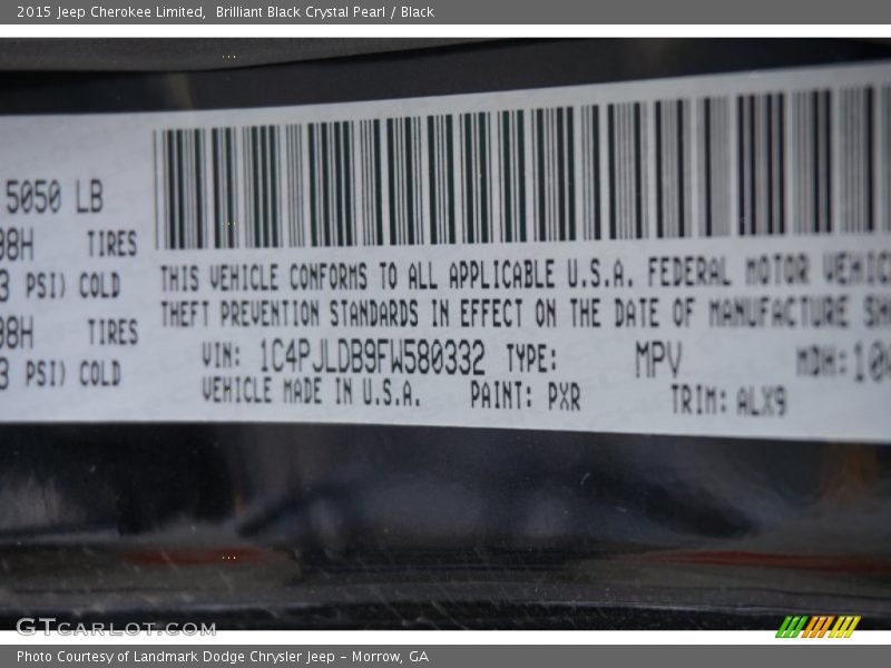Brilliant Black Crystal Pearl / Black 2015 Jeep Cherokee Limited