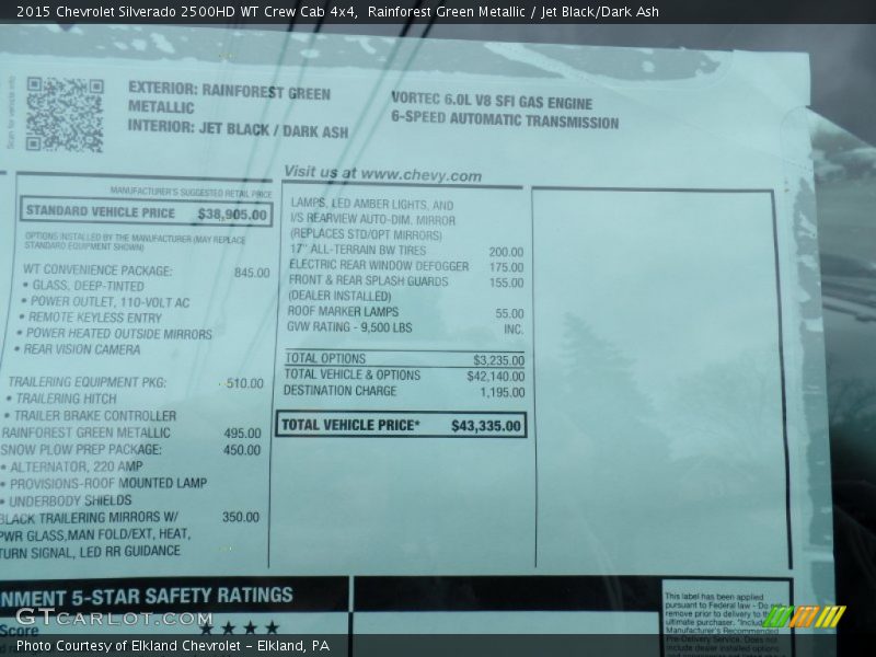 Rainforest Green Metallic / Jet Black/Dark Ash 2015 Chevrolet Silverado 2500HD WT Crew Cab 4x4