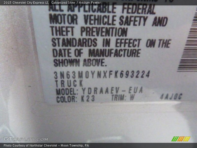 2015 City Express LS Galvanized Silver Color Code K23