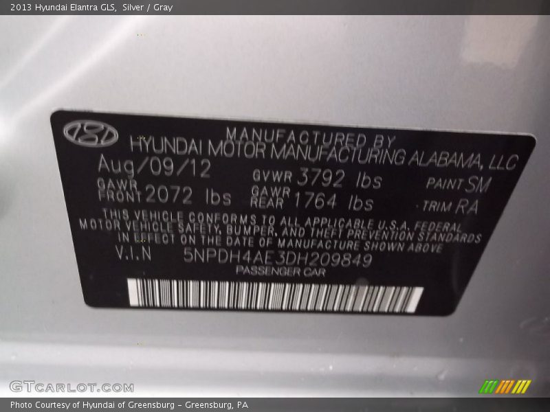 Silver / Gray 2013 Hyundai Elantra GLS