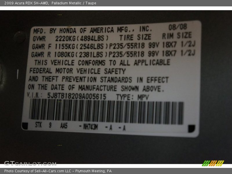 Palladium Metallic / Taupe 2009 Acura RDX SH-AWD